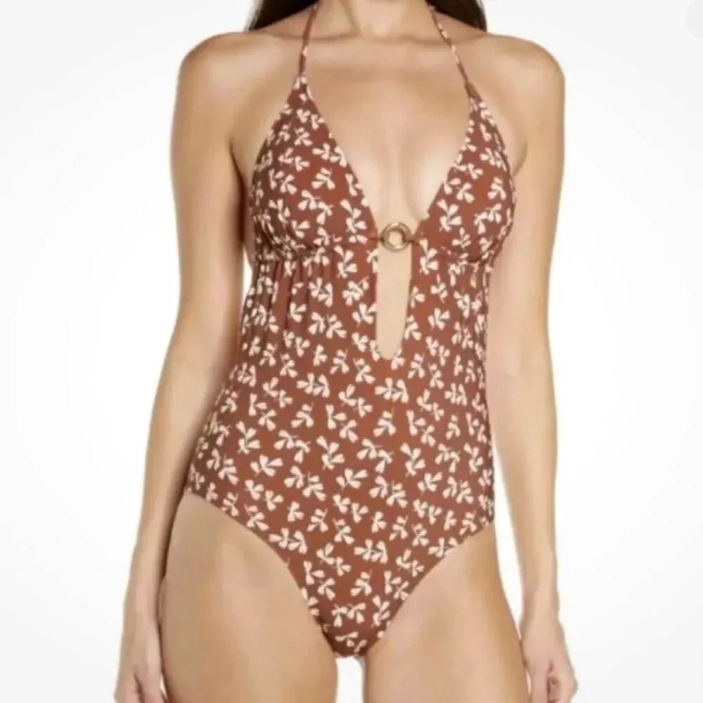 TORY BURCH Printed Ring Halter Swimsuit